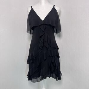 Alice + Olivia Lavinia Ruffle Crepon Tank Mini Dress in Black Cocktail Size 4